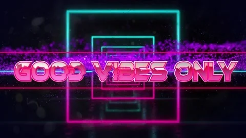 Animation of good vibes only text, squares and dynamic wave pattern over black Video stock 257068237