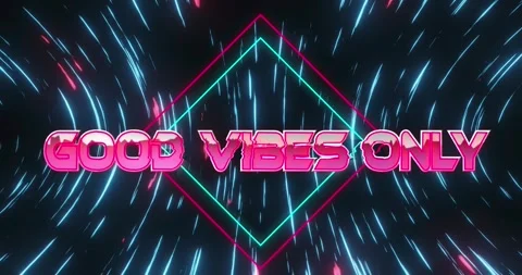 Animation of good vibes only text on rhombuses with circular pattern over black Stock Footage 329771798