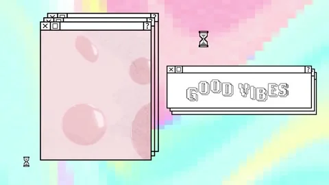 Animation of good vibes text and computer window screens with neon pattern Stock Footage 330591260