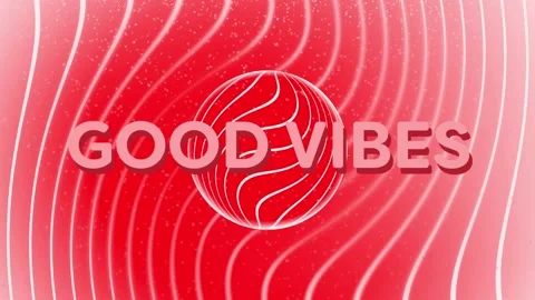 Animation of good vibes text in white with sphere and curved parallel lines on Stock Footage 164380963