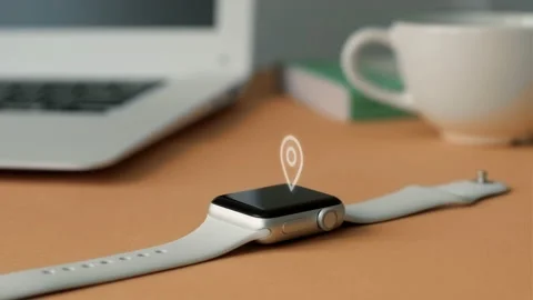 Animation of the GPS geolocation icon on the display of a smart watch against Stock Footage 233876636