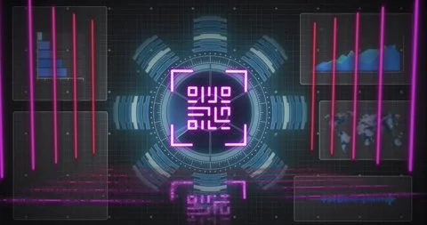 Animation of gr code and data processing on digital screen Stock Footage 330291374
