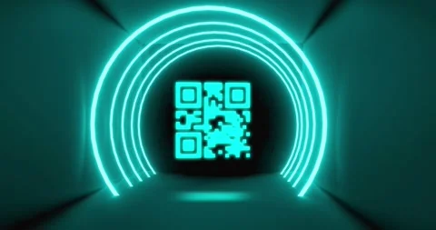 Animation of gr code with circles in tunnel Stock Footage 329854135