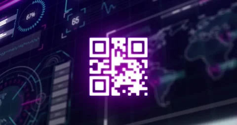 Animation of gr code over data processing on digital screen Stock Footage 328927415