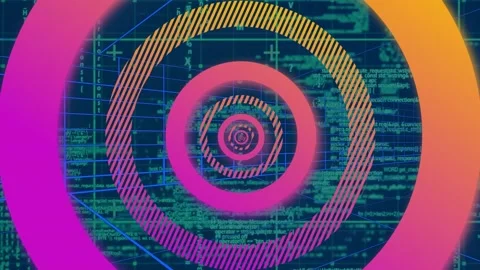 Animation of gradient circular shapes in seamless pattern against data Stock Footage 327847951
