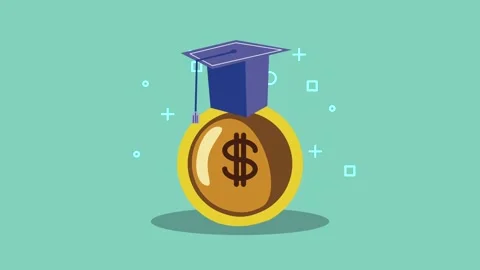 Animation of graduation cap sitting on top of gold coin with dollar sign re.. Stock Footage 339214268