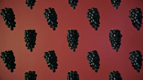 Animation of the grape berries clusters floating in the digital red background Stock Footage 289244306