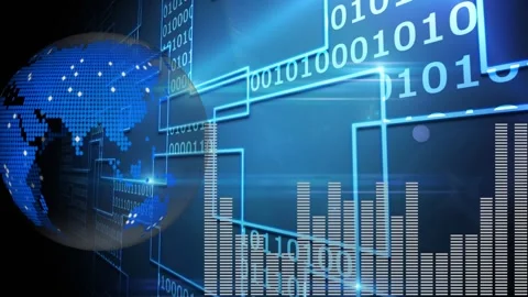 Animation of graph and binary code over rotating globe Stock Footage 328153556