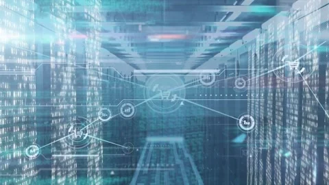 Animation of graph and cart interconnecting with lines over programming code Stock Footage 204385009