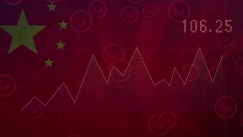 Animation of graph and countdown with abstract pattern in circles over flag of Stock Footage 329292020