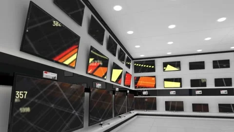 Animation of graph and data processing displayed across multiple flat screen tvs Stock Footage 159150533