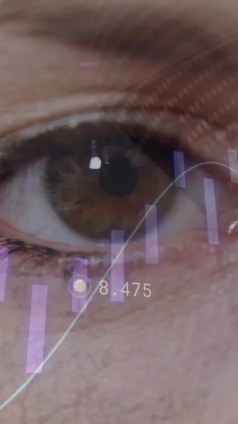 Animation of graph and data processing blinking brown eye of caucasian woman Stock Footage 342811517