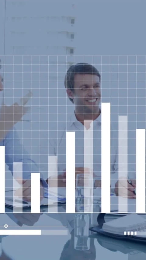 Animation of graph and loading bar over diverse coworkers discussing and shaking Stock Footage 344783670