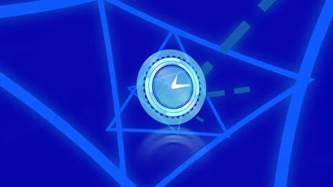 Animation of graph and moving clock over triangles on blue background Stock Footage 171341053