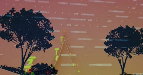 Animation of graph and processing data over trees at sunset Stock Footage 326187031
