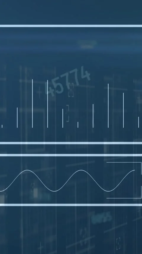 Animation of graph and soundwave in rectangle over changing numbers against Stock Footage 344765972