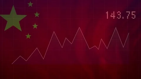 Animation of graph with changing numbers and grid pattern over waving flag of Stock Footage 249679638
