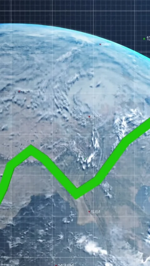 Animation of graph with changing numbers and grid pattern over rotating globe 스톡 동영상 320811582