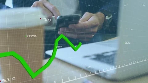 Animation of graph, changing numbers and grid pattern over caucasian woman 스톡 동영상 328648885