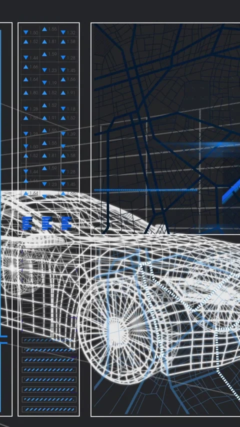 Animation of graph, changing numbers, loading circles and lines with 3d model of Stock Footage 343503727