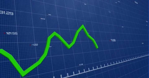 Animation of graph with changing numbers over grid pattern against blue Stock Footage 239435245