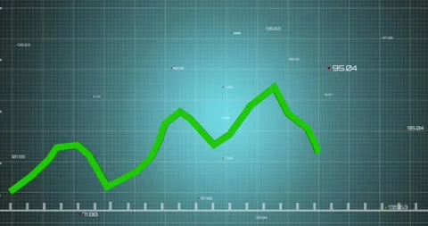 Animation of graph with changing numbers over grid pattern against blue Stock Footage 242024925