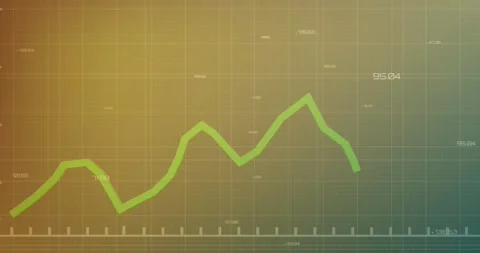 Animation of graph with changing numbers over grid pattern against gradient Stock Footage 242349837