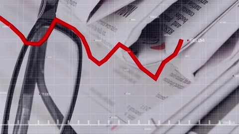 Animation of graph with changing numbers over grid pattern against spectacles on Stock Footage 244698643