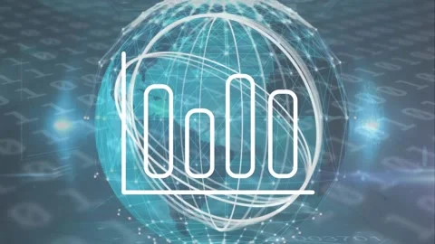 Animation of graph, circles, globe, lens flares, binary codes over infographic Stock Footage 327643217