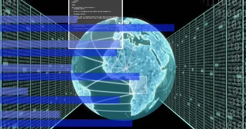 Animation of graph, computer language and binary codes around globe over Stock Footage 327782310