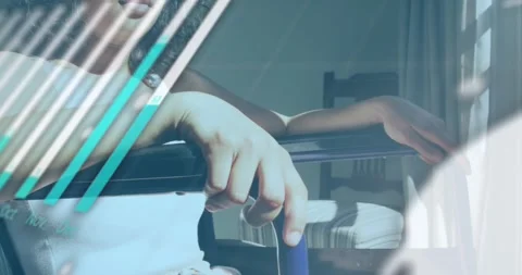 Animation of graph, computer language, biracial woman on handicap woman looking Stock Footage 253482226