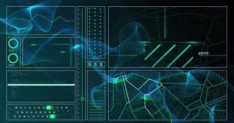 Animation of graph, computer language, loading circles, navigation pattern over Stock Footage 250078969