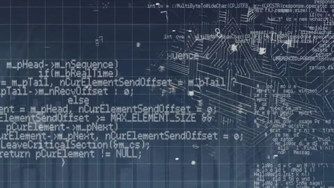 Animation of graph, computer language over padlock and circuit board pattern on Stock Footage 246533433