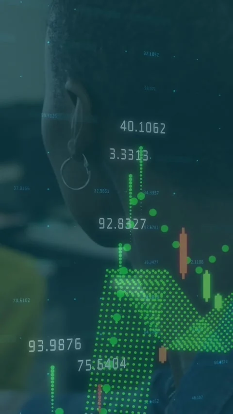 Animation of graph data moving over african colleague showing paper to 스톡 동영상 320228914