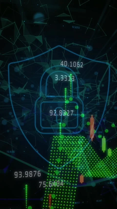 Animation of graph with data processing and padlock icon on black background Stock Footage 343902008