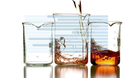 Animation of graph with data processing over beakers with liquid Stock Footage 329687746