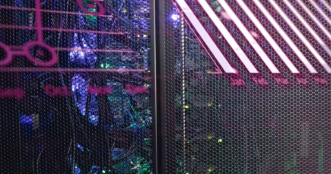 Animation of graph, globe and computer language over illuminated data server Video stock 326427215