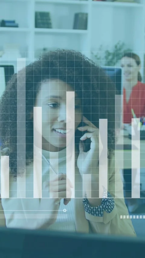 Animation of graph on grid pattern over woman holding pen and talking on Stock Footage 320922068