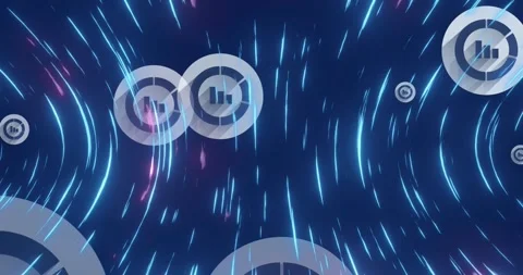 Animation of graph icon in circles over lines forming circular pattern against Stock Footage 249324401