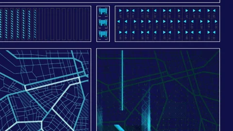 Animation of graph, loading circles and bars, computer language and navigation Stock Footage 313296019