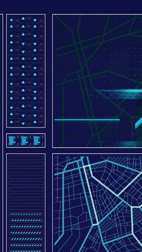 Animation of graph, loading circles and bars, computer language and navigation Stock Footage 321172079