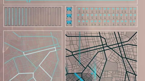 Animation of graph, loading circles, bars, navigation pattern and computer Stock Footage 312718044