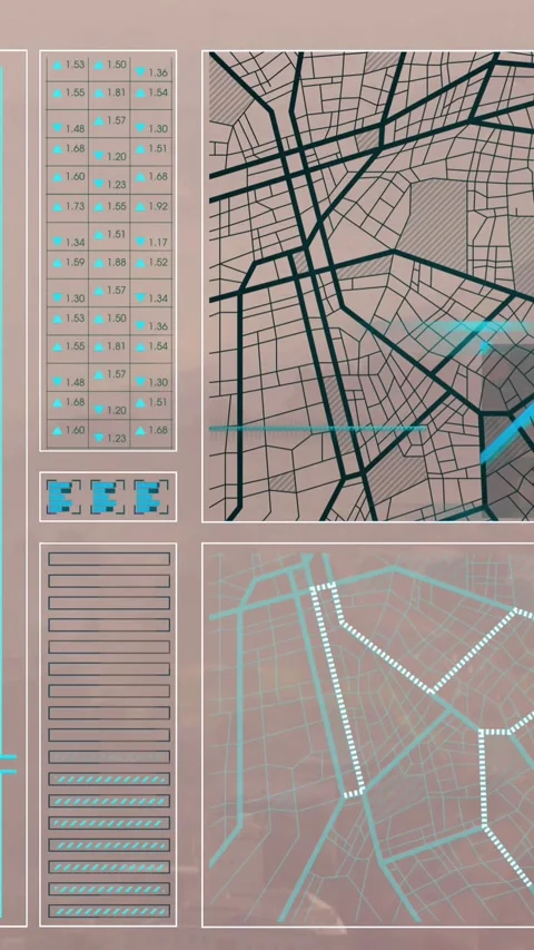 Animation of graph, loading circles, bars, navigation pattern and computer Stock Footage 320983455