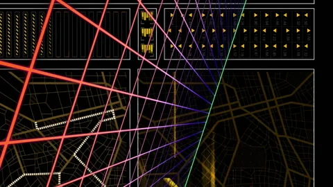Animation of graph, loading circles, navigation pattern over grid pattern 스톡 동영상 313459061