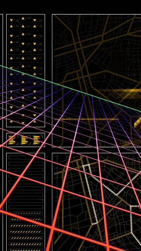 Animation of graph, loading circles, navigation pattern over grid pattern Stock Footage 321172072