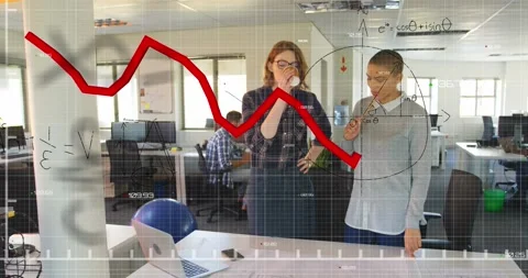 Animation of graph, mathematical equations, diagrams, diverse female architects Stock-Footage 327587283