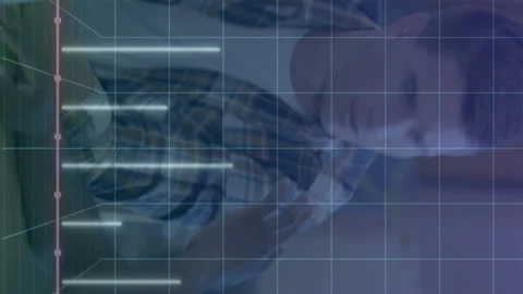 Animation of graph over computer language over diverse coworkers discussing Stock Footage 313186244