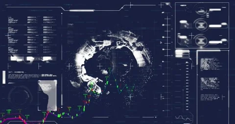 Animation of graph over computer language, loading bars against globe on Stock Footage 329924412