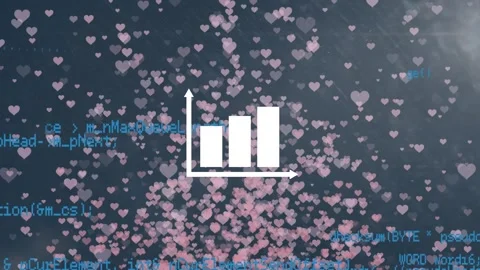 Animation of graph over floating hearts and computer code on navy background Stock Footage 327122010
