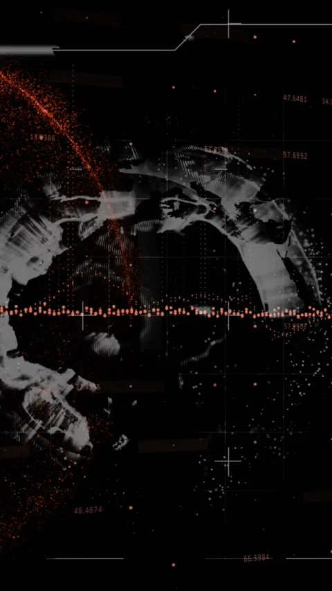 Animation of graph over globes and database and loading bars against black Stock Footage 342009857